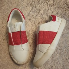 Womens Trainers Size 4 Shoes Slip On White Red Logo Eur 37 Ladies Sneakers Guess