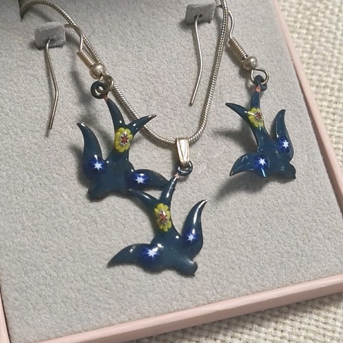 Enamel swallow bird necklace - bird,