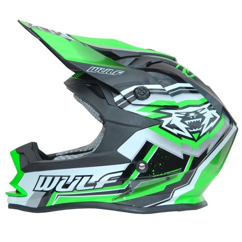 Motocross green helmet off