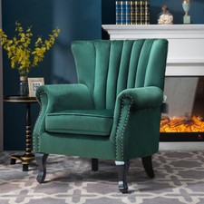 Upholstered Velvet Wing Back Oyster Rolled Armchair Bedroom Velvet Chair UK
