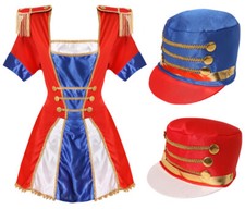 LADIES MAJORETTE TOY SOLDIER COSTUME & HAT NUTCRACKER CHRISTMAS XMAS FANCY DRESS