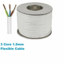 White 3 Core Flexible Flex Mains Wire Cable 1m - 100m 1.5mm 13Amp 3183Y