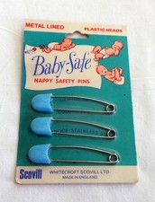 Vintage Baby Safe Nappy pins on card 1960's? Scovill