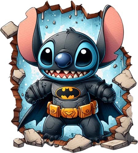 Inspired stitch batman wall - inspired, by