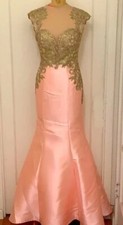 Tony Bowls English Rose Pink Satin Crepe Illusion Open Back Dress Size 6 $299