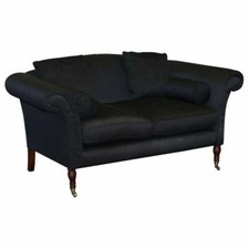 HAND MADE BLACK & SILVER UPHOLSTERED SOFA LIGHT MAHOGANY FRAME PART OF A SUITE