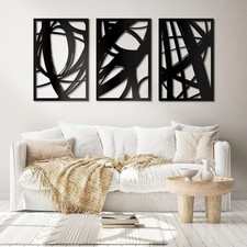 3Pcs Black Abstract Metal Wall