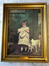 Vintage Gold Ornate Frame 49 x 38 cm Art Work 'Puppy Love' Charles Burton Barber