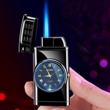 Clock Jet Gas Flashlight Lighter Windproof Cigar Drill Lighter Smoking Chill