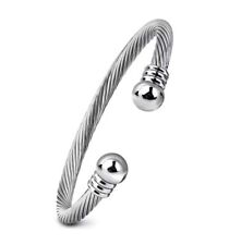 Silver Torque Bangle Bracelet Stainless Steel Polished Twisted Rope Heavy Cuff