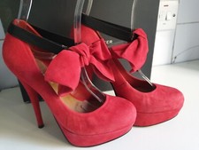 KURT GEIGER LONDON ECHINACEA DESIGNER UK 4 EU 37 RED SUEDE PLATFORM COURT HEELS