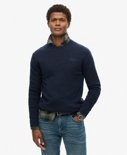 Superdry Jumper Crew Neck Knitted Long Sleeve Pullover Wool Cotton Mix Blue