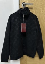 🎅🏼🚚 ✅ BNWT Men's Black Gucci GG Monogram Full Zip Jumper Size Medium!