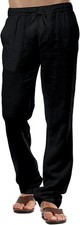 Mens Black Linen Trousers  Cotton Lightweight Drawstring UK 5XL Waist 44