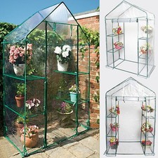 NEW WALK IN GREENHOUSE WITH DOUBLE SHELVES PVC PLASTIC COVER OUTDOOR GARDEN UK
