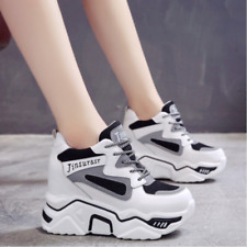 Womens Sneakers Creeper Lace Up Casual Shoes Hidden Wedge Platform High Heel