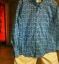 Men's blue 100% cotton paisley retro print Relco shirt 44" chest size L summer