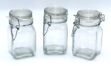 Glass Storage Jars Click Lock Tops Jam Spices Herb Kitchen Canisters 3 x 300ml