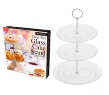 Three Tier Glass Cake Stand Afternoon Tea Sandwich Scones 15cm 18cm & 20cm Plate