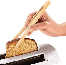 1x Bamboo Wood Wooden Toast Tong Toaster Tweezer Bread Sugar Ice Tea Food Salad