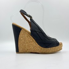 J Shoes Alba Womens Black Leather Slingback Wedge Sandal UK Size 5