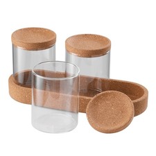 Set Of 3 Glass Tea Coffee Sugar Jars Canisters with Stand Kitchen Storage