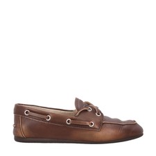 MIU MIU Womens Unlined Bleached Boat Shoes Brown Leather Round Toe EU35 RRP 718