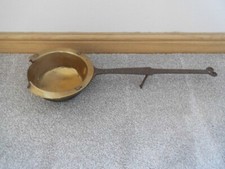  Brass Saucepan c1700Antique Long wrought iron rivet blacksmith handle with rest