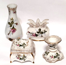 Vtg Chodziez Porcelain, Poland Lot.. vase, candle holder, trinket box & holder