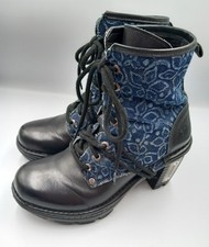 New Rock Boots  Size UK 6  EU 39  Black With  Blue Denim Steampunk  Biker  VGC
