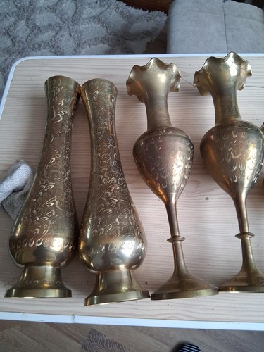 Etched vintage brass vases - 6, vases,