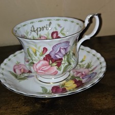 Royal Albert England Flower of The Month Series April Sweet Pea Tea Cup & Saucer
