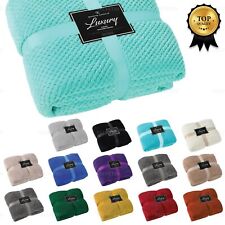 LUXURY POPCORN WAFFLE BLANKET FLEECE TRAVEL THROW SOFA BED WARM COSY EXTRA LARGE