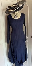 CHESCA Navy Crush Pleat DRESS