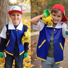 Kids Cosplay Pokemon Ash Ketchum Cosplay Full Set Costume Halloween Fancy Outfit