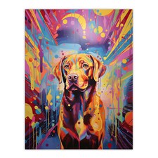 Red Labrador Retriever Dog Pet Portrait Colourful Neon Wall Art Poster Print