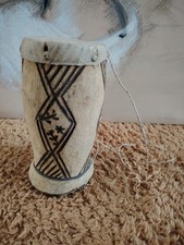 SMALL CARVED WOODEN DRUM WITH