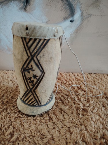 Small carved wooden drum - small,
