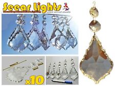 10 XL 3" CHANDELIER DROPS GLASS CRYSTALS PRISM ANTIQUE LEAF DROPLETS LIGHT PARTS