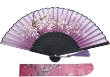 Kibon Folding Fans, Handheld Hand Bamboo Fans with Tassel Purple 