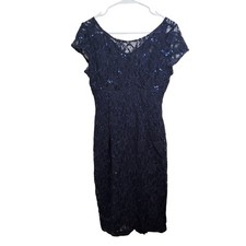 Scarlett Navy Blue Sequin Sparkle Lace Sheath Semi-formal Knee Length Dress 4