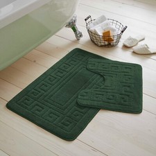 JACQUARD GREEK STYLE BATH MAT PEDESTAL SET NON SLIP TOILET BATHROOM RUGS 2 PIECE