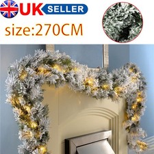 Christmas Garland 9ft Deluxe Super Thick Pre-Lit LED Snow Flocked Vancouver Pine
