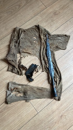 Ancient spear with clothing - with,