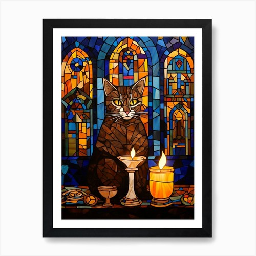 Stained glass cat church - cat,