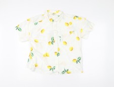 FatFace Womens White Lemon Print Button-Up Shirt UK 10