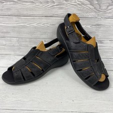 Hotter Black Comfort Concept Leather Slingback Sandals & Small Wedge Size 8 PK