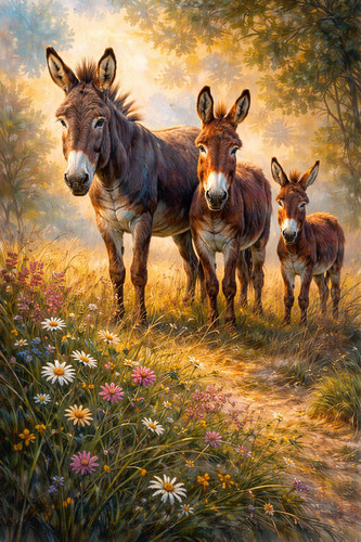 Meadow donkey family rustic - family,