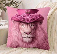Contemporary Pink Lion Top Hat Cushion Covers Eclectic Novelty Eccentric 