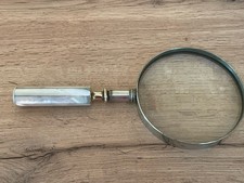 Magnifying Glass Antique Brass Rim Mother Of Pearl Handle Large 9.25” Long